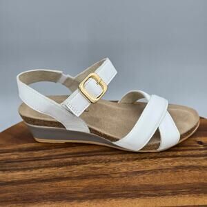 Naot Throne Sandals Womens 7 38 White Leather Shoes Wedge Comfort Cross Straps